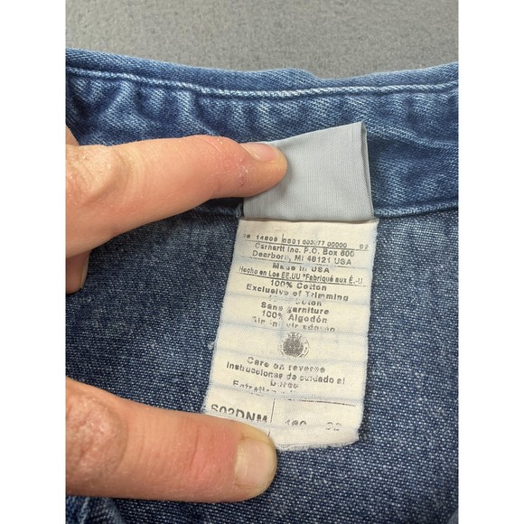 Vintage Carhartt Shirt Mens Medium Blue Denim Western Pearl Snap Made USA - Picture 3 of 11